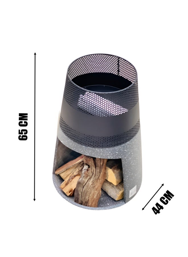 كادي ون موقد نار خارجي من المعدن والحجر الصناعي للحديقة والفناء، حفرة نار بتصميم معدني مقاوم للحرارة العالية، مدفأة حطب متعددة الاستخدامات بقاعدة ثابتة، موقد تدفئة وديكور مثالي للجلسات الخارجية - Image 3